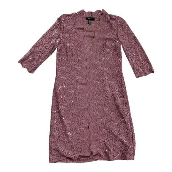 3-Pcs Pants Suit R&M Richards Donna Metallic Lace Tank Top Pants Lace Jacket Set - Picture 8 of 11